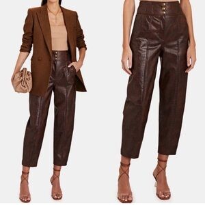 Veronica Beard Brown Carabella Faux Leather Cropped Pants 8